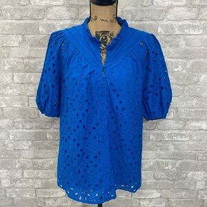 PrettyGarden Blue Eyelet Top